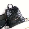 Chanel 22 Backpack AS3859 Shiny Black Calfskin With Sliver Logo - Default Title - View 1