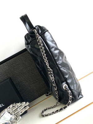 Chanel 22 Backpack AS3859 Shiny Black Calfskin With Sliver Logo - Default Title - View 2