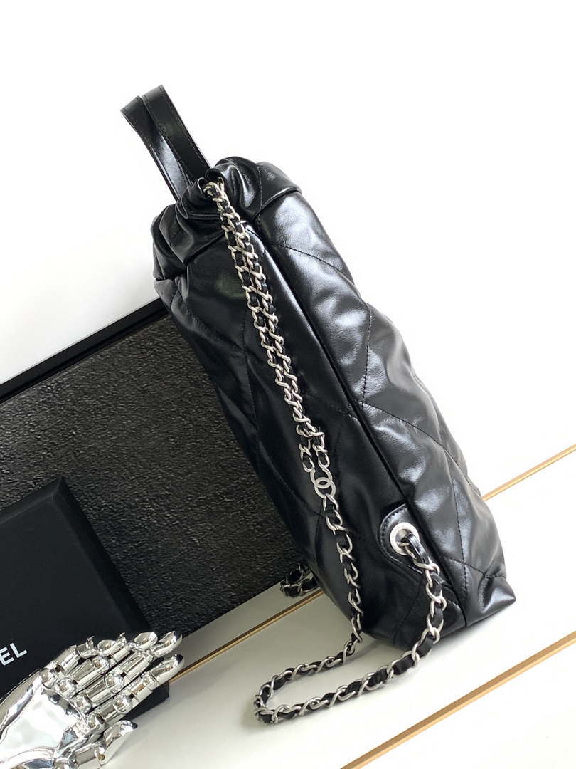 Chanel 22 Backpack AS3859 Shiny Black Calfskin With Sliver Logo - Default Title - View 2