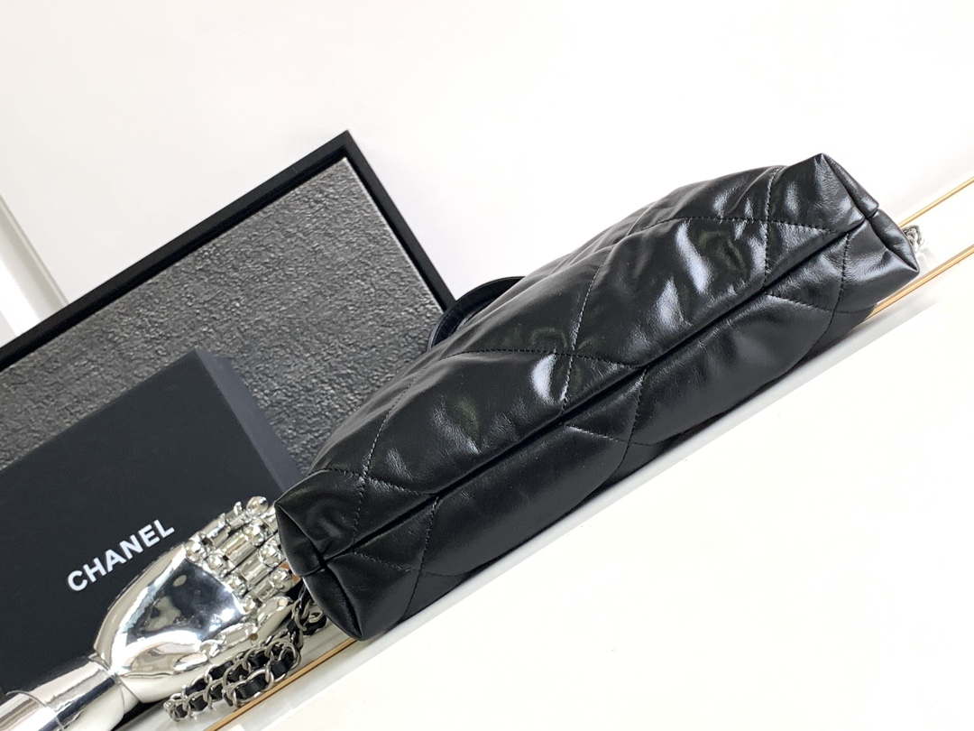 Chanel 22 Backpack AS3859 Shiny Black Calfskin With Sliver Logo