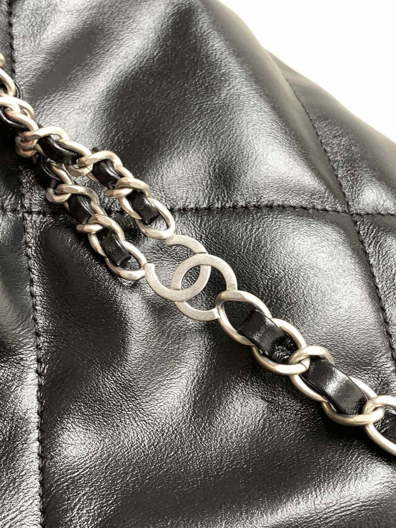 Chanel 22 Backpack AS3859 Shiny Black Calfskin With Sliver Logo - Default Title - View 6