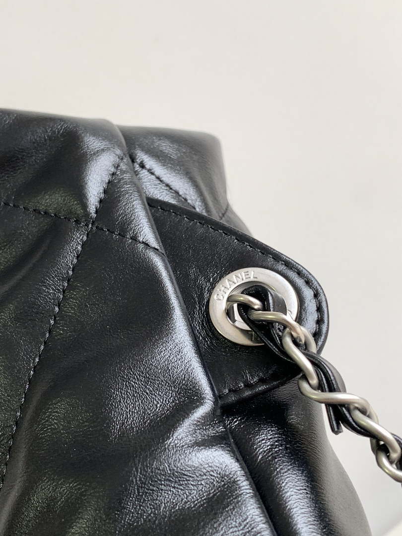 Chanel 22 Backpack AS3859 Shiny Black Calfskin With Sliver Logo