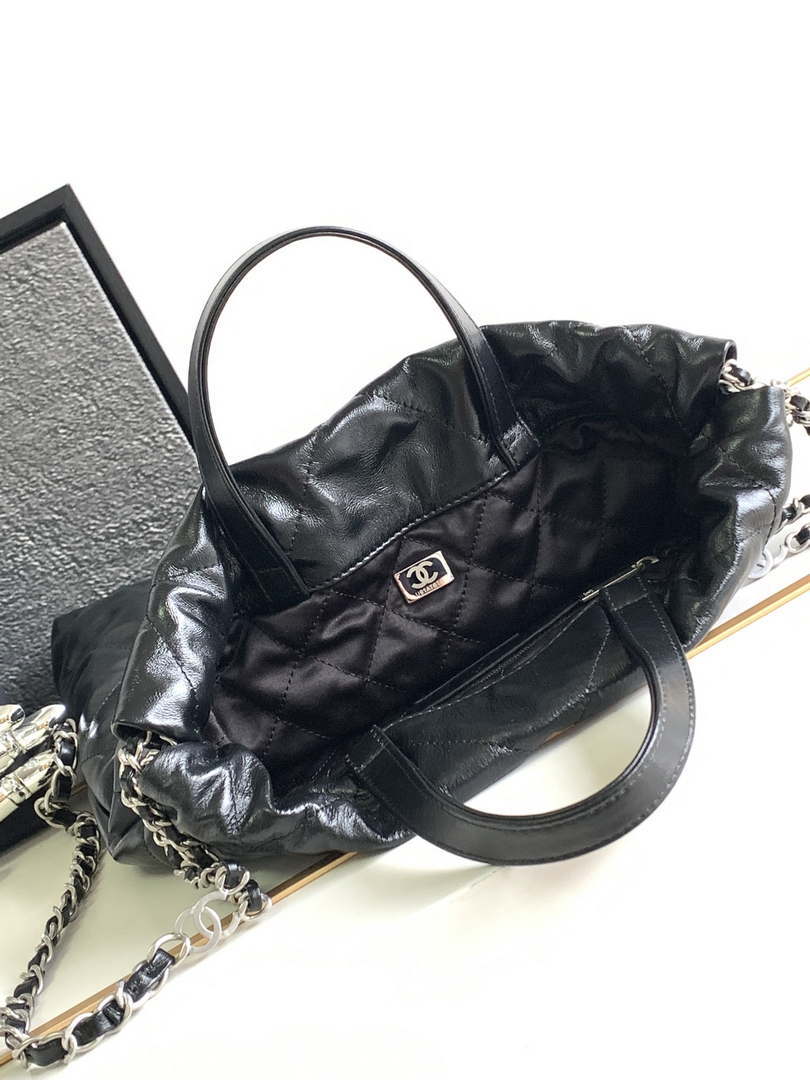 Chanel 22 Backpack AS3859 Shiny Black Calfskin With Sliver Logo - Default Title - View 8