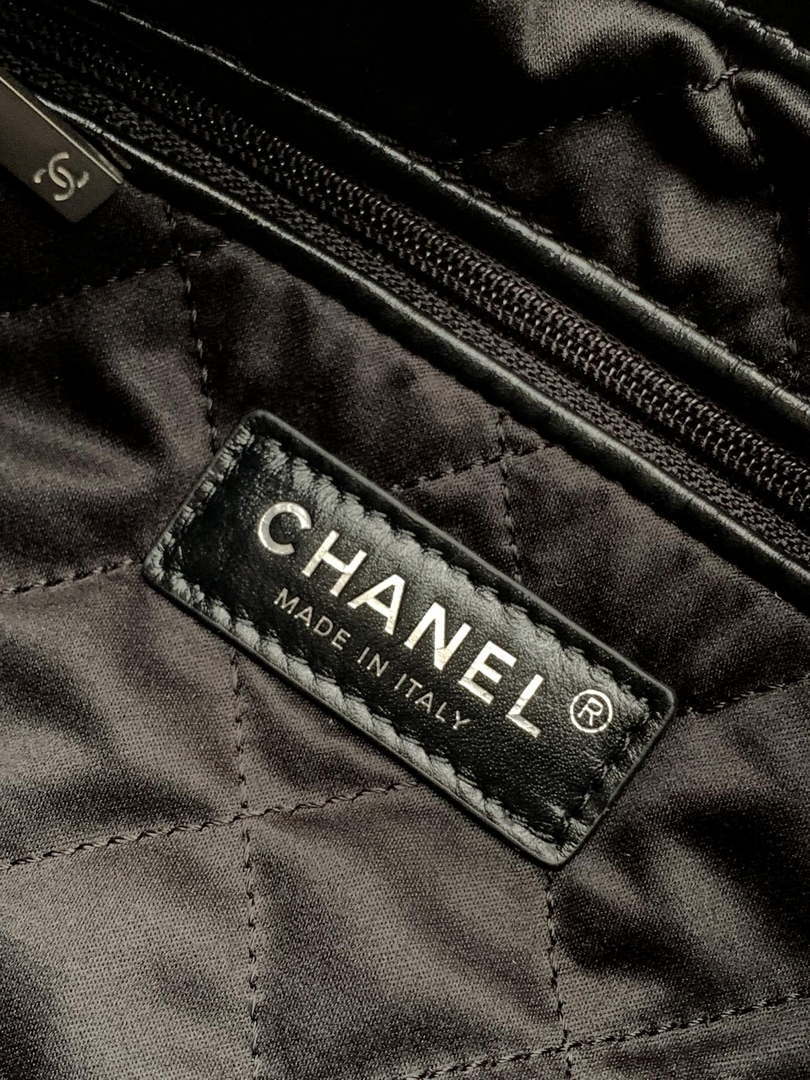 Chanel 22 Backpack AS3859 Shiny Black Calfskin With Sliver Logo