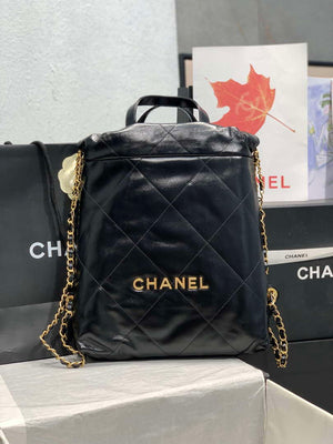 Chanel 22 Backpack AS3859 Shiny Black Calfskin With Gold - Default Title - View 1