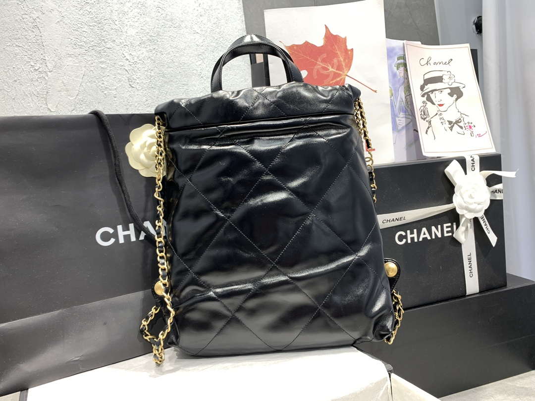 Chanel 22 Backpack AS3859 Shiny Black Calfskin With Gold - Default Title - View 4