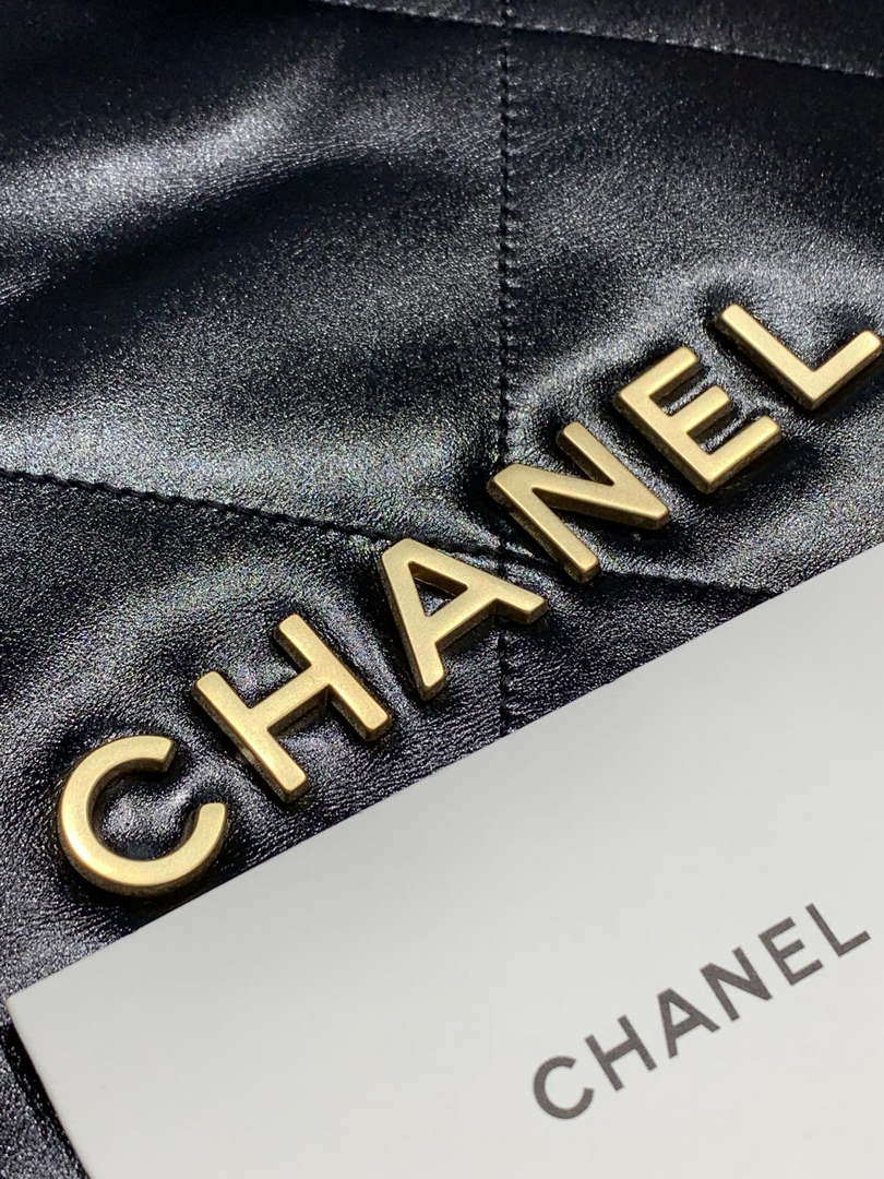 Chanel 22 Backpack AS3859 Shiny Black Calfskin With Gold