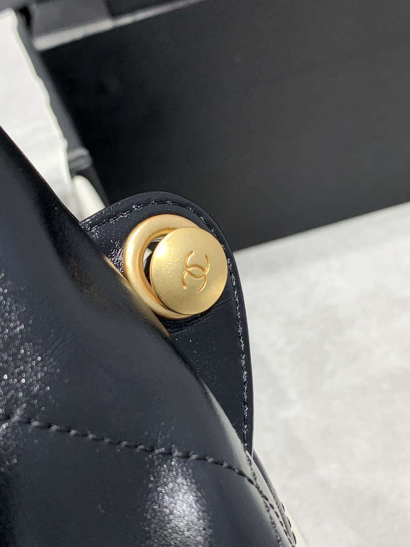 Chanel 22 Backpack AS3859 Shiny Black Calfskin With Gold