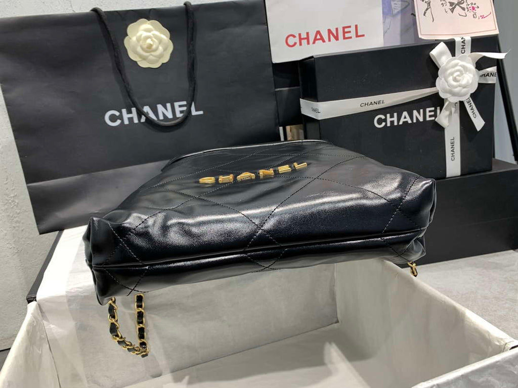 Chanel 22 Backpack AS3859 Shiny Black Calfskin With Gold