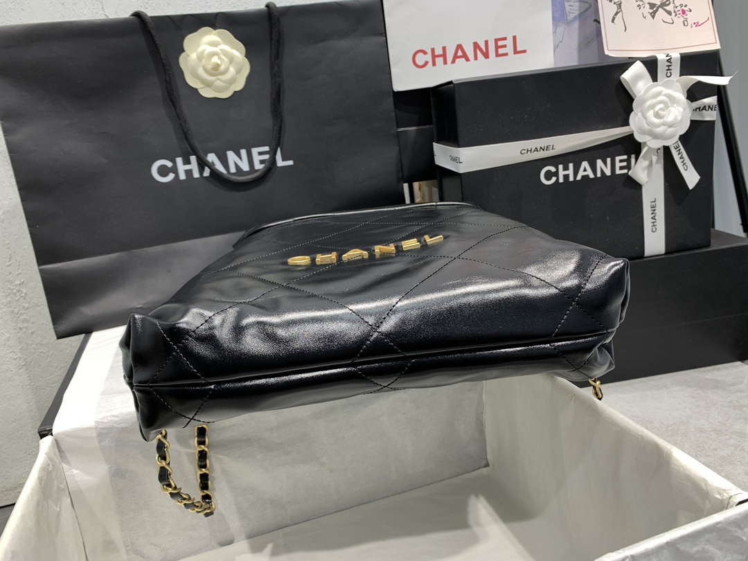 Chanel 22 Backpack AS3859 Shiny Black Calfskin With Gold