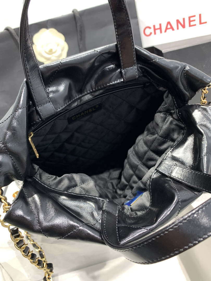Chanel 22 Backpack AS3859 Shiny Black Calfskin With Gold