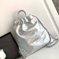 Chanel 22 Backpack AS3859 Shiny Silver Calfskin With Sliver Logo - Default Title - View 1