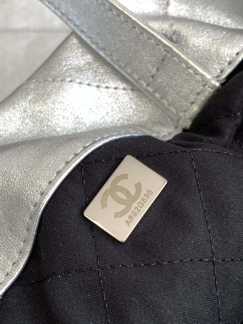 Chanel 22 Backpack AS3859 Shiny Silver Calfskin With Sliver Logo - Default Title - View 8