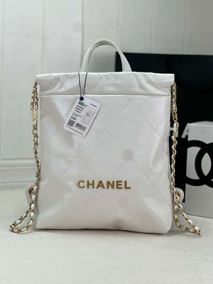 Chanel 22 Backpack AS3859 Shiny White Calfskin With Gold - Default Title - View 1