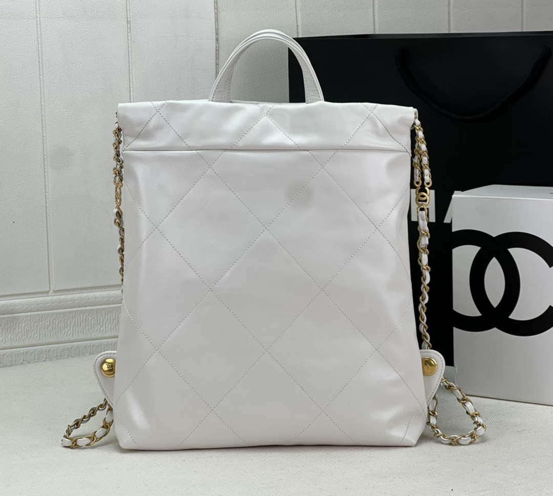 Chanel 22 Backpack AS3859 Shiny White Calfskin With Gold - Default Title - View 3