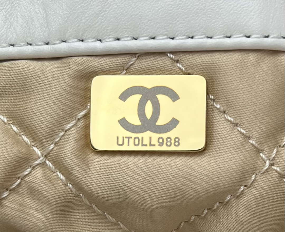 Chanel 22 Backpack AS3859 Shiny White Calfskin With Gold