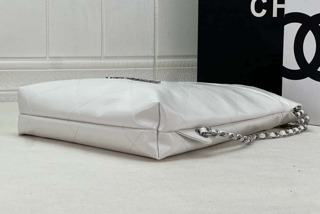 Chanel 22 Backpack AS3859 Shiny White Calfskin With Silver - Default Title - View 6