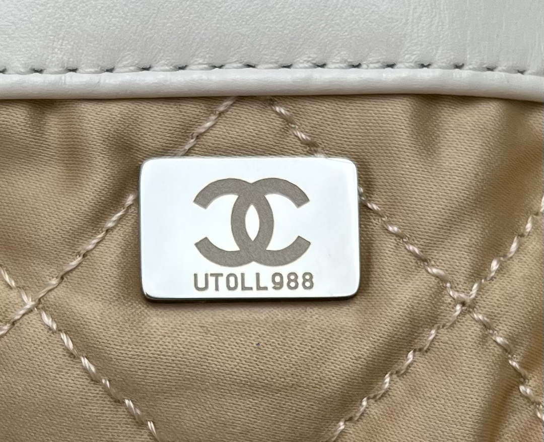 Chanel 22 Backpack AS3859 Shiny White Calfskin With Silver - Default Title - View 9
