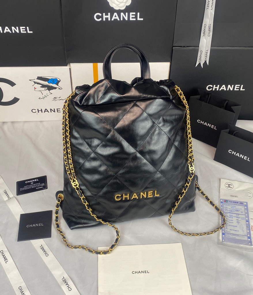 Chanel 22 Backpack Shiny Calfskin AS3313 Black Gold - Default Title - View 2