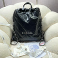 Chanel 22 Backpack Shiny Calfskin AS3313 Black With Sliver Logo - Default Title - View 1