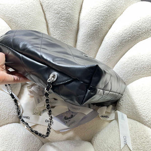 Chanel 22 Backpack Shiny Calfskin AS3313 Black With Sliver Logo - Default Title - View 3