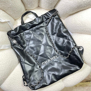 Chanel 22 Backpack Shiny Calfskin AS3313 Black With Sliver Logo - Default Title - View 4
