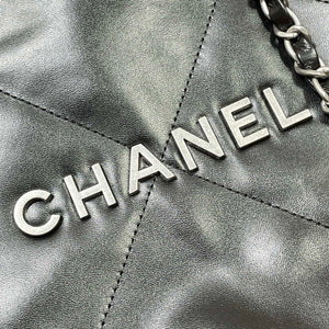 Chanel 22 Backpack Shiny Calfskin AS3313 Black With Sliver Logo - Default Title - View 5