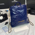 Chanel 22 Backpack Shiny Calfskin AS3313 Blue Gold - Default Title - View 1