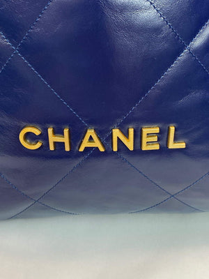 Chanel 22 Backpack Shiny Calfskin AS3313 Blue Gold - Default Title - View 4
