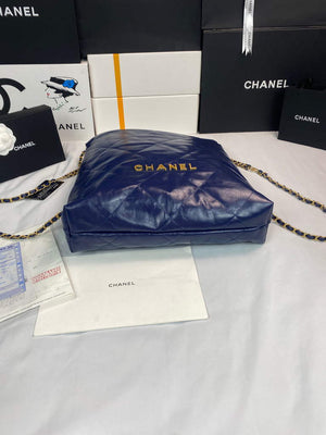 Chanel 22 Backpack Shiny Calfskin AS3313 Blue Gold - Default Title - View 6