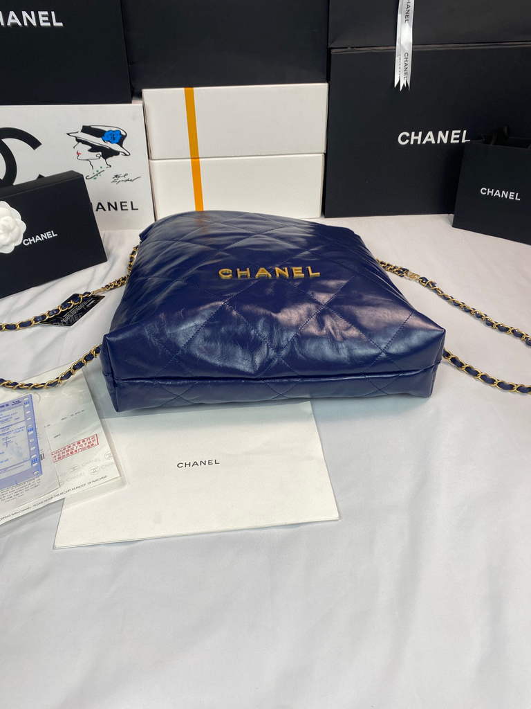 Chanel 22 Backpack Shiny Calfskin AS3313 Blue Gold - Default Title - View 6