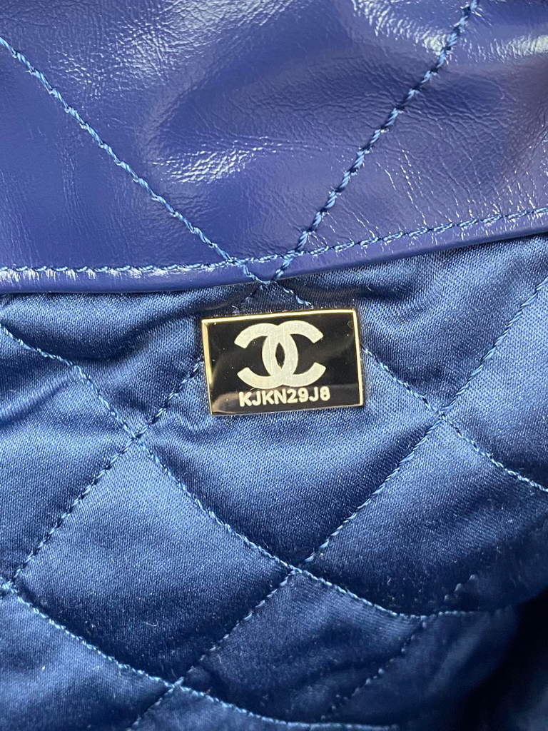 Chanel 22 Backpack Shiny Calfskin AS3313 Blue Gold - Default Title - View 9