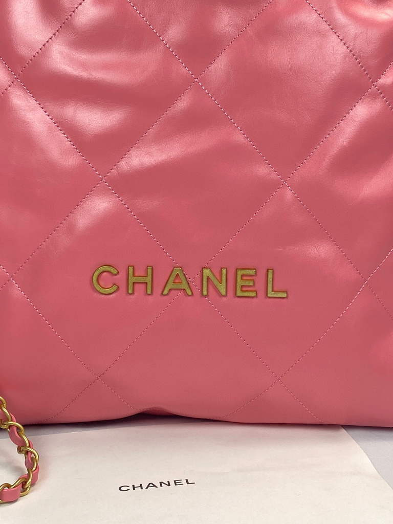 Chanel 22 Backpack Shiny Calfskin AS3313 Pink Gold