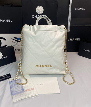 Chanel 22 Backpack Shiny Calfskin AS3313 White Gold - Default Title - View 1