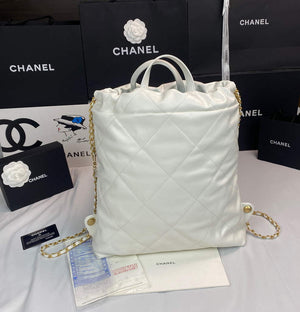 Chanel 22 Backpack Shiny Calfskin AS3313 White Gold - Default Title - View 2