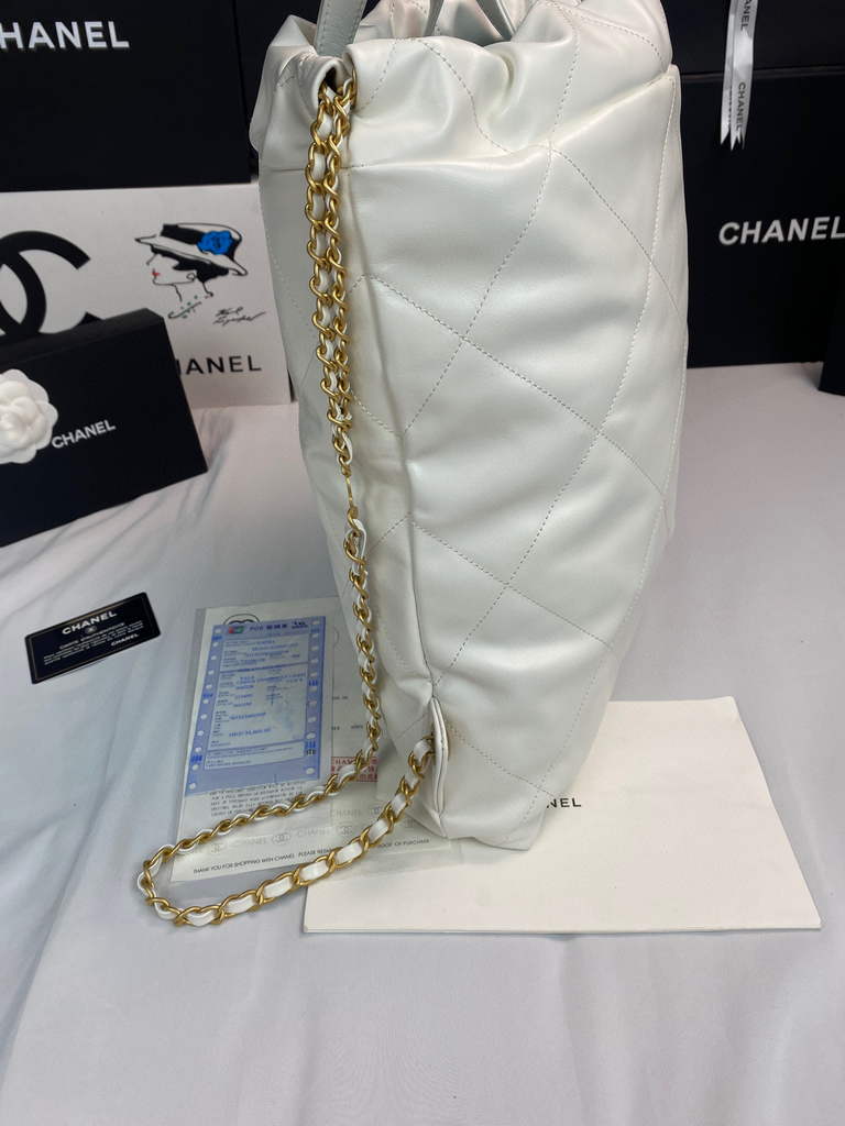 Chanel 22 Backpack Shiny Calfskin AS3313 White Gold - Default Title - View 4