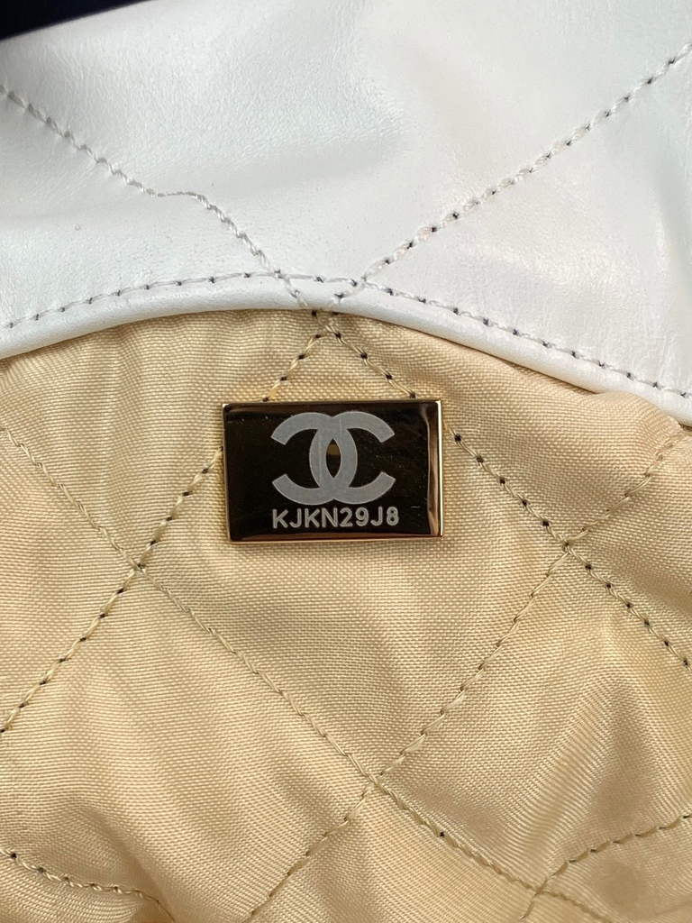 Chanel 22 Backpack Shiny Calfskin AS3313 White Gold