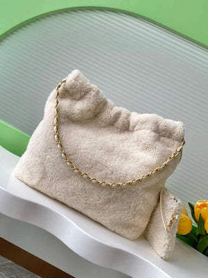 Chanel 22 bag AS3260 Small Handbag  Sheep wool Beige - Default Title - View 3