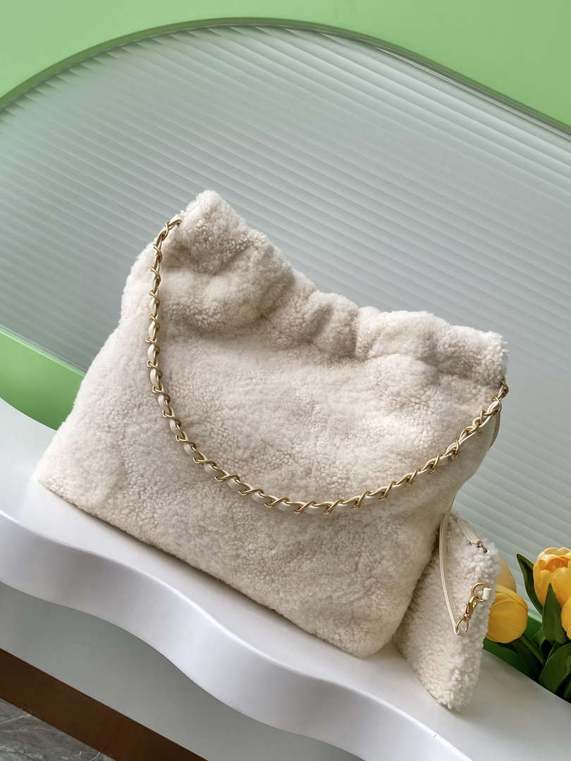 Chanel 22 bag AS3260 Small Handbag  Sheep wool Beige - Default Title - View 3