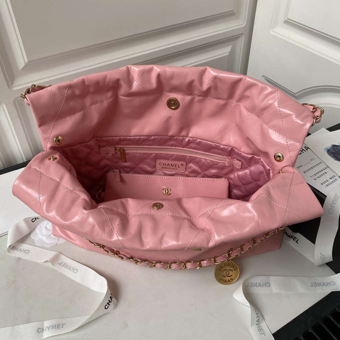 Chanel 22 Bag AS4486 Handbag Shiny Calfskin Pink With Gold - Default Title - View 6