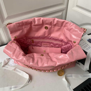 Chanel 22 Bag AS4486 Handbag Shiny Calfskin Pink With Gold - Default Title - View 6