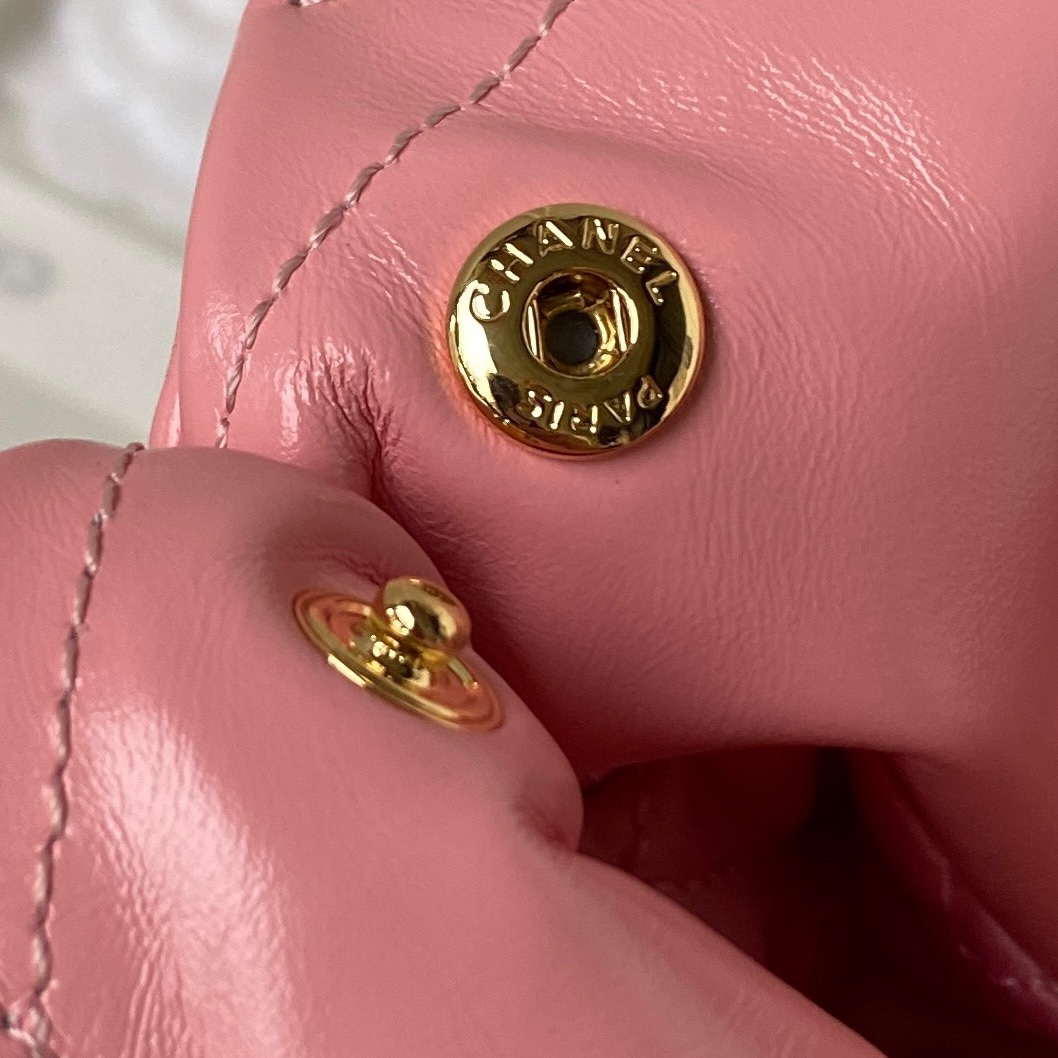 Chanel 22 Bag AS4486 Handbag Shiny Calfskin Pink With Gold - Default Title - View 7