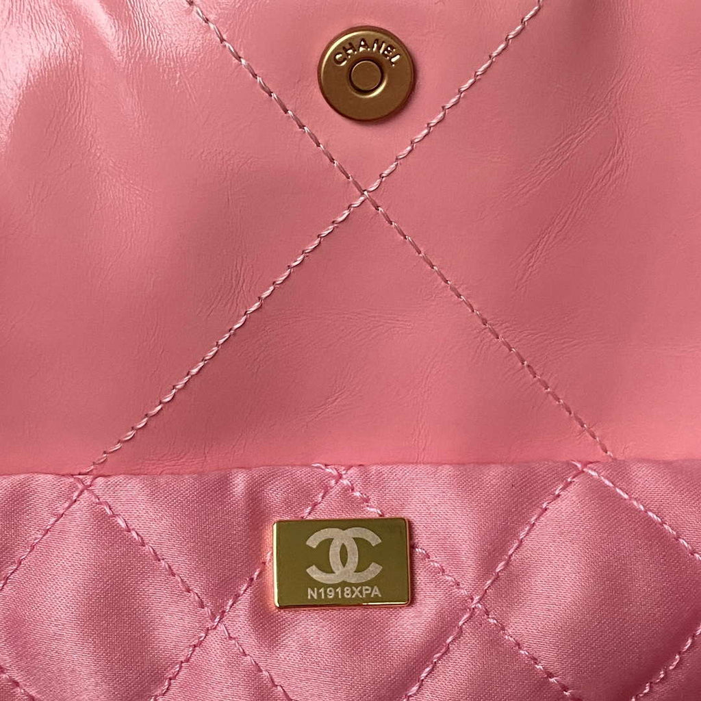 Chanel 22 Bag AS4486 Handbag Shiny Calfskin Pink With Gold