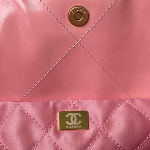 Chanel 22 Bag AS4486 Handbag Shiny Calfskin Pink With Gold - Default Title - View 9
