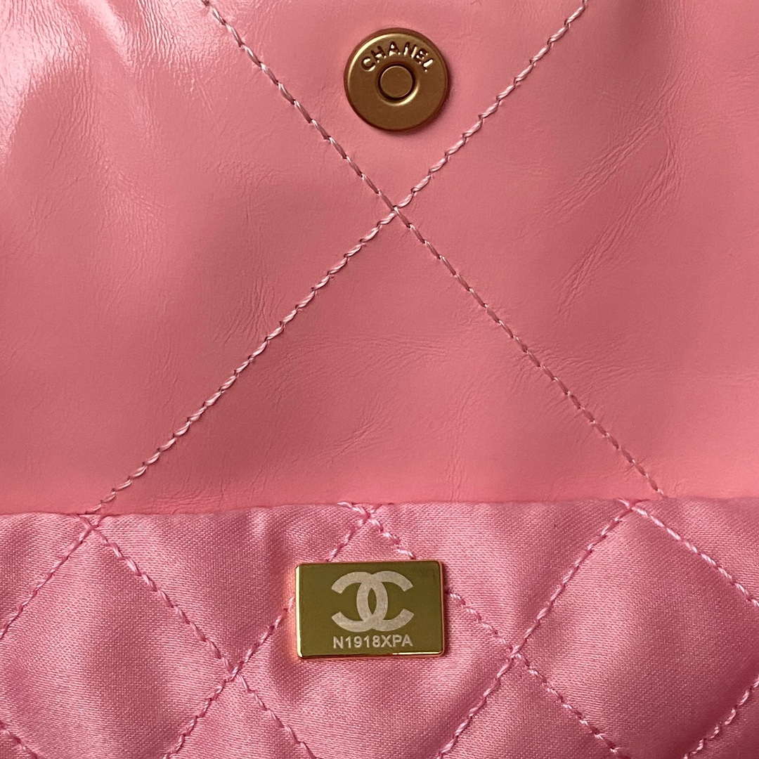 Chanel 22 Bag AS4486 Handbag Shiny Calfskin Pink With Gold