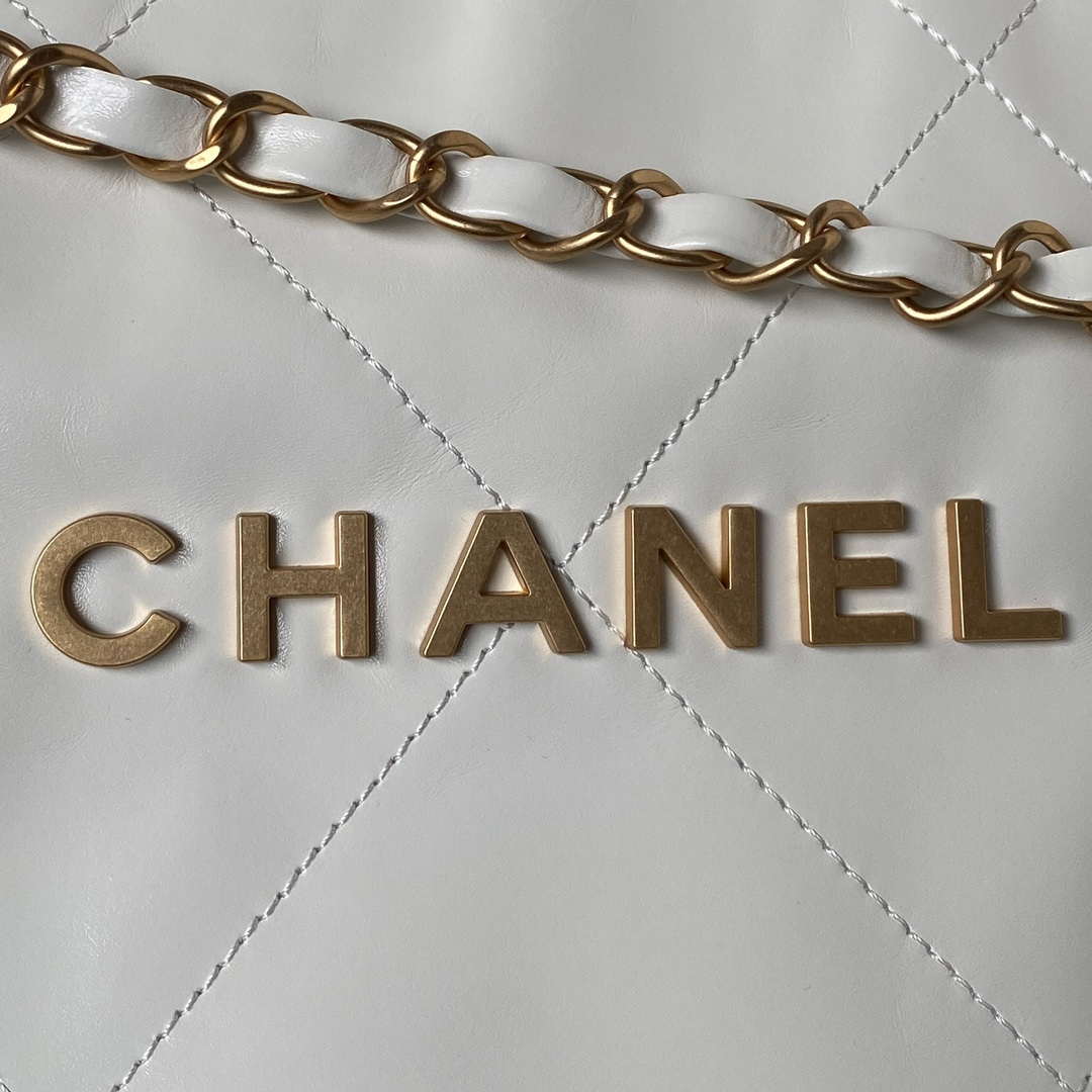 Chanel 22 Bag AS4486 Handbag Shiny Calfskin White With Gold - Default Title - View 3