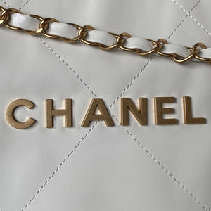 Chanel 22 Bag AS4486 Handbag Shiny Calfskin White With Gold - Default Title - View 3