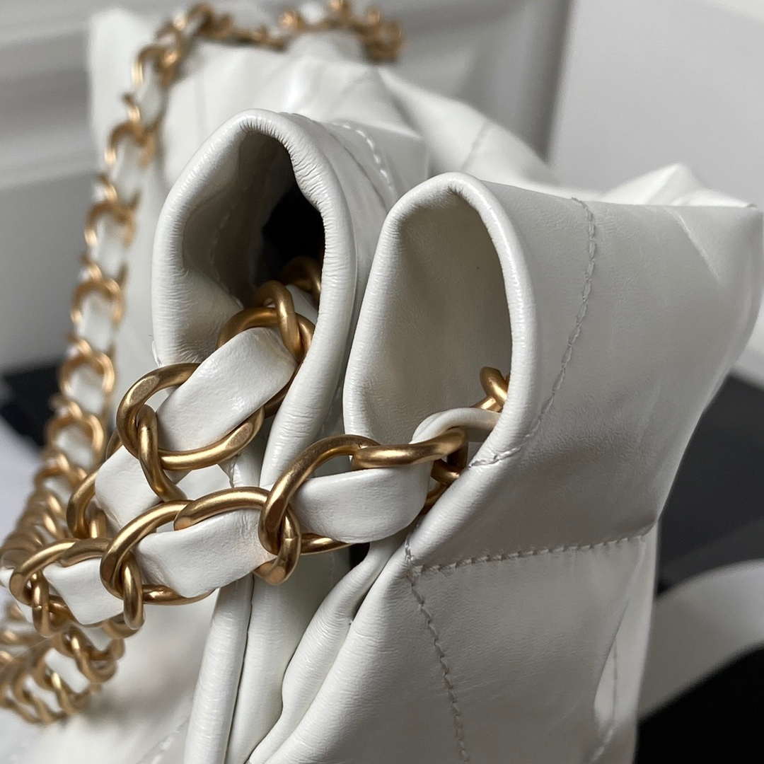 Chanel 22 Bag AS4486 Handbag Shiny Calfskin White With Gold - Default Title - View 7