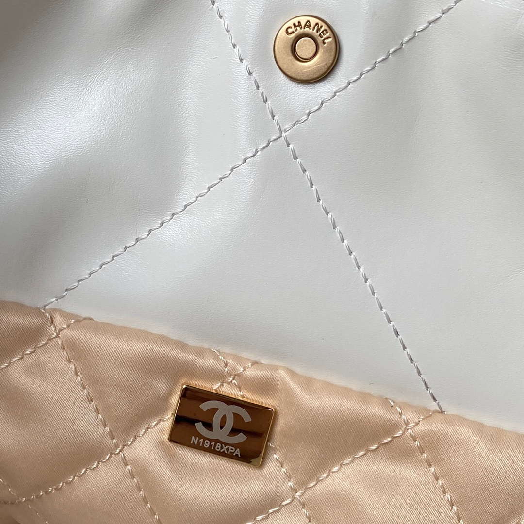 Chanel 22 Bag AS4486 Handbag Shiny Calfskin White With Gold - Default Title - View 9