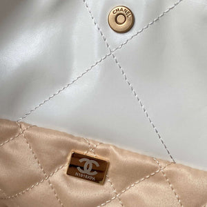 Chanel 22 Bag AS4486 Handbag Shiny Calfskin White With Gold - Default Title - View 9
